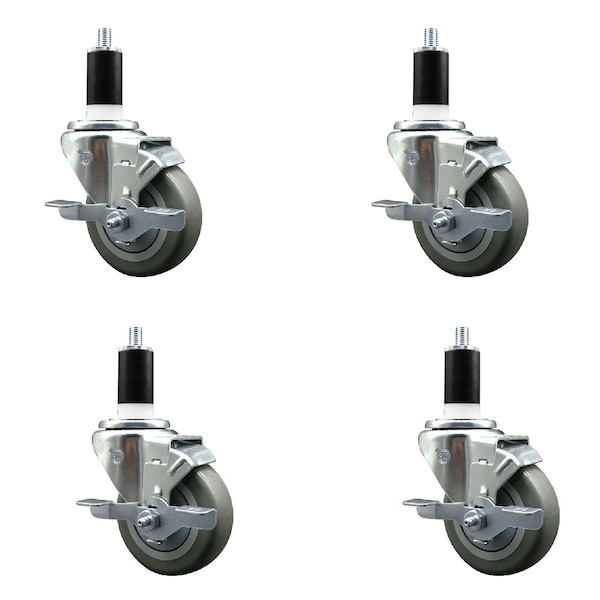 Service Caster 3.5'' SS Gray Poly Swivel 1-3/8'' Expanding Stem Caster Set with Brake, 4PK SCC-SSEX20S3514-PPUB-TLB-138-4 - main